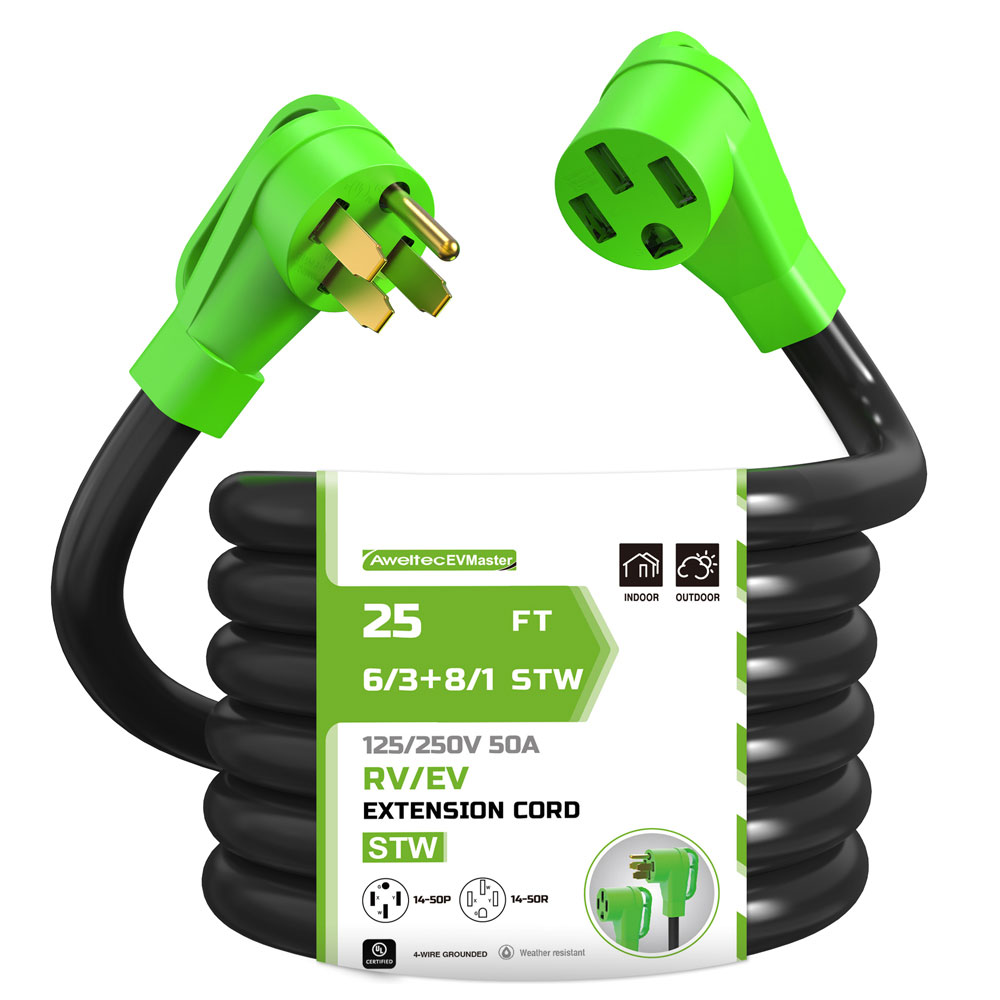 50Amp 25FT RV/EV Extension Cord, 14-50P/14-50R, UL Listed